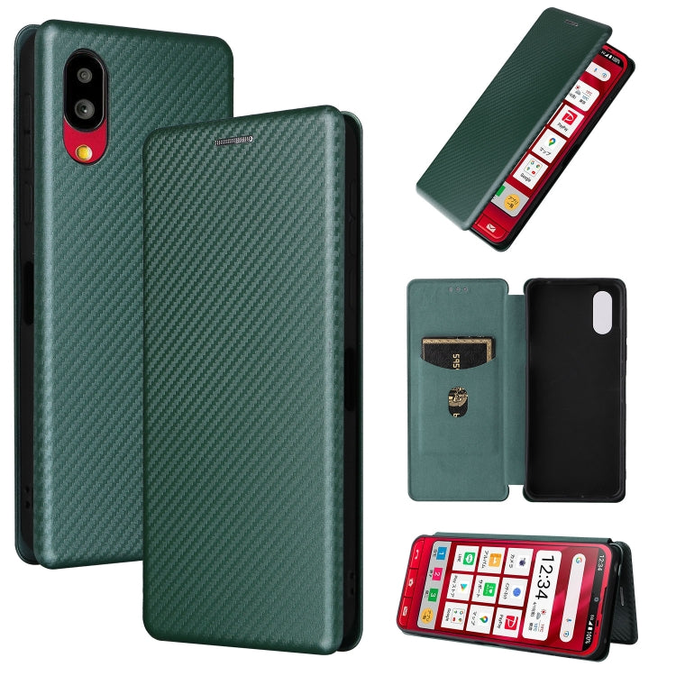 Teal-green carbon fiber texture magnetic leather phone case with flip wallet and card slot