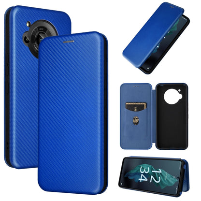 Magnetic leather phone case with carbon fiber texture, blue