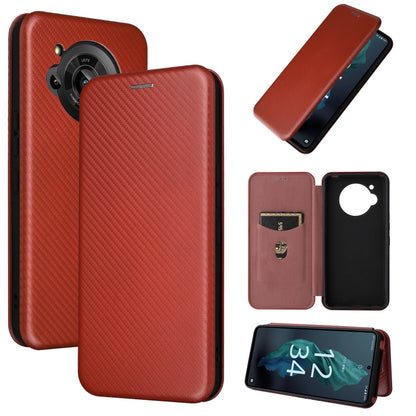 Brown carbon fiber texture magnetic leather phone case with flip wallet and card slot