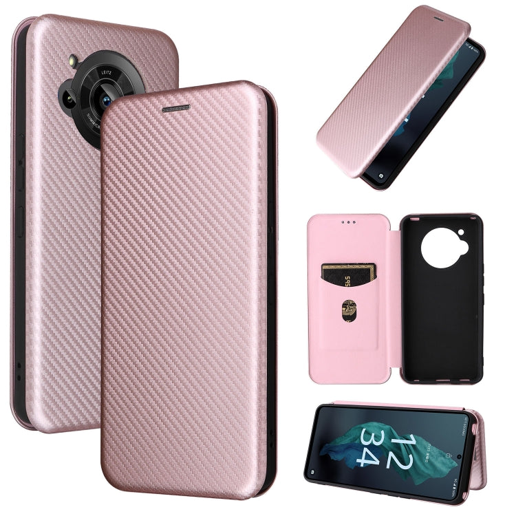 Rose gold carbon fiber texture magnetic leather phone case with flip wallet and card slot
