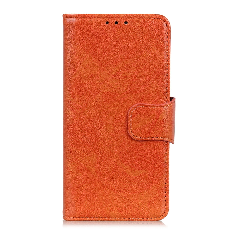 Orange leather folio case with stitched card slot and front flip flap