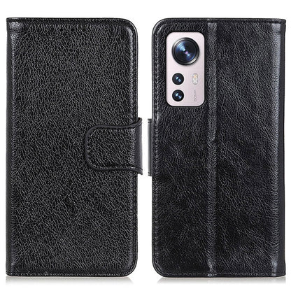 Black nappa leather phone case, folio with front strap and camera cutout.