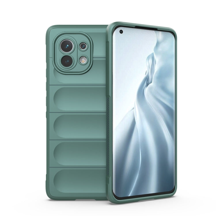 Dark green protective smartphone case with camera cutouts and raised lip