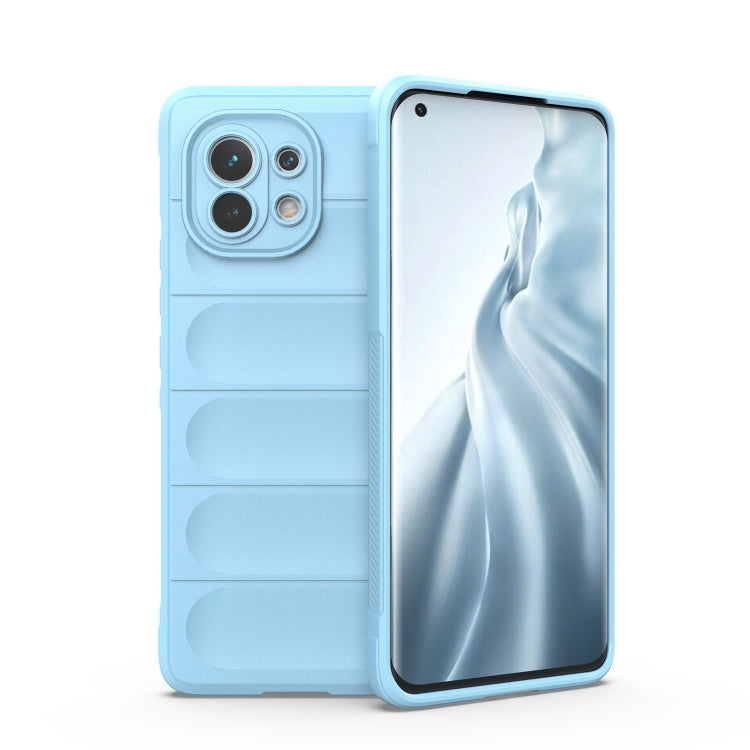 Light blue protective smartphone case with camera cutouts and raised lip