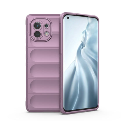 Purple protective smartphone case with camera cutouts and raised lip