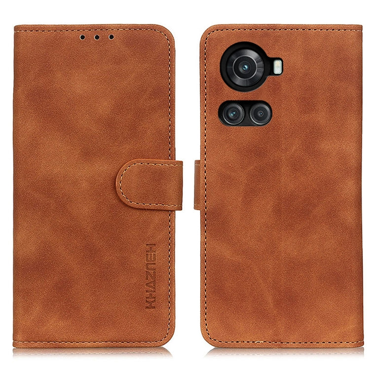 KHAZNEH brown retro textured leather flip phone case with card slot and camera cutout
