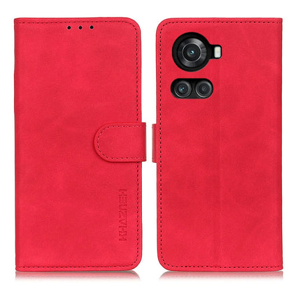 KHAZNEH red retro textured leather flip phone case with card slot and camera cutout