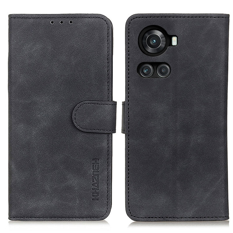 KHAZNEH black retro textured leather flip phone case with card slot and camera cutout