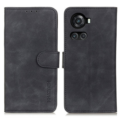 KHAZNEH black retro textured leather flip phone case with card slot and camera cutout