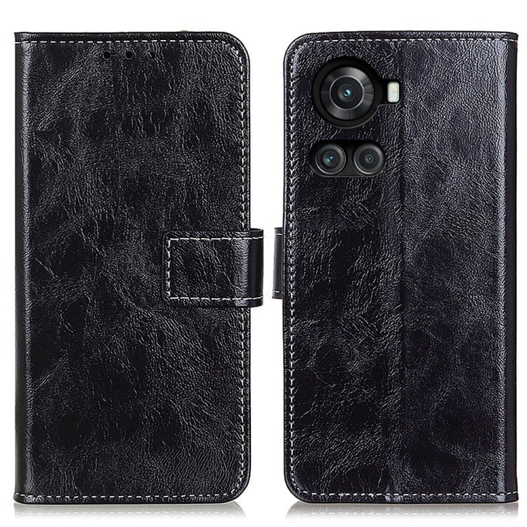 Black leather flip phone case with card slot and camera cutouts.