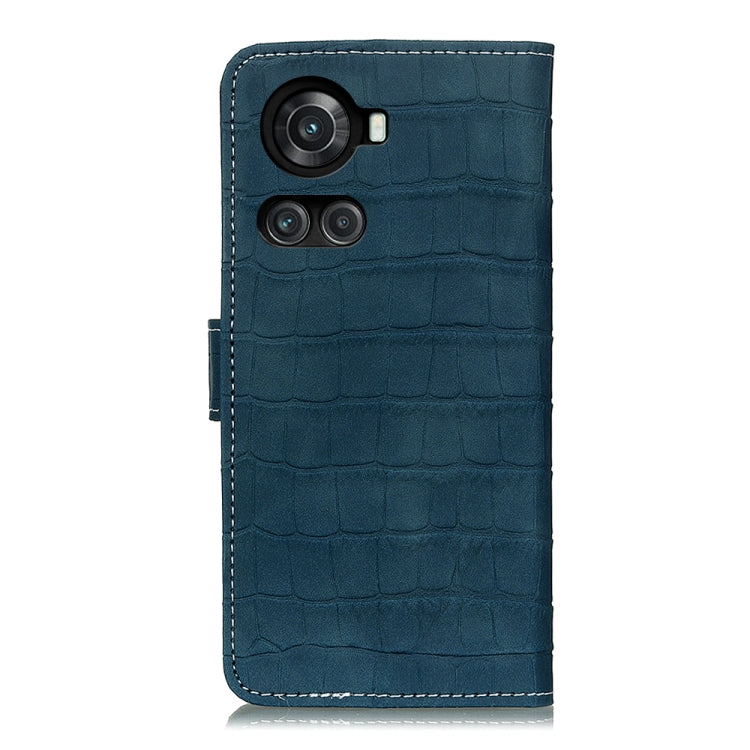 Teal leather phone case with crocodile texture and camera cutouts, magnetic flip