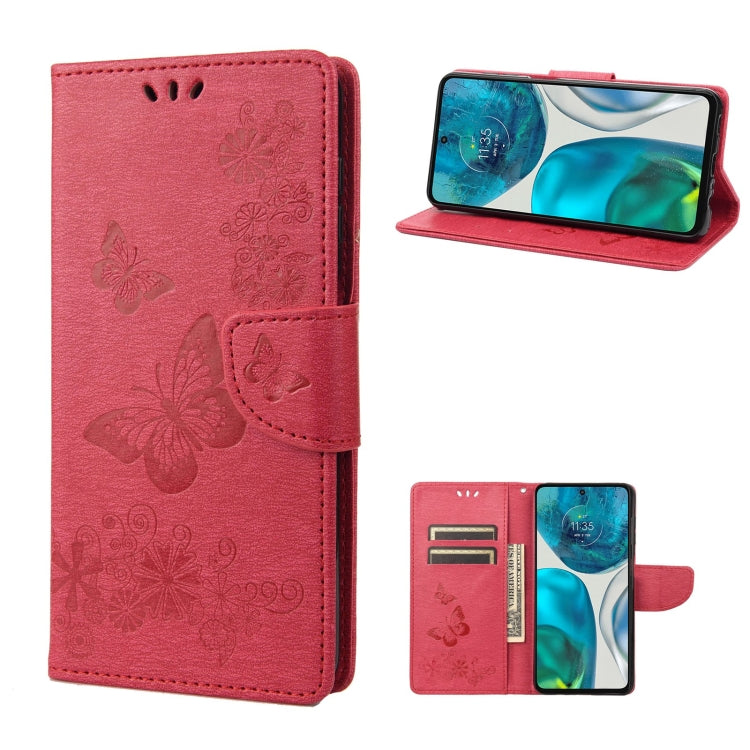 Red leather phone case with butterfly emboss, horizontal flip cover and card slots