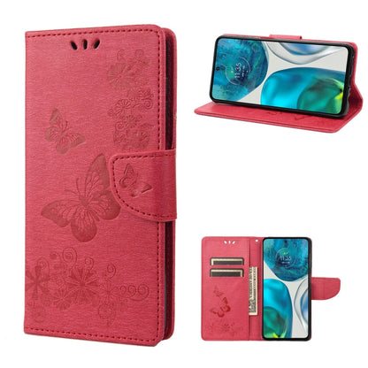 Red leather phone case with butterfly emboss, horizontal flip cover and card slots