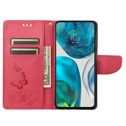 Red leather horizontal flip phone case with butterfly emboss and open card pocket