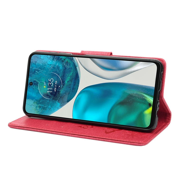 Red leather horizontal flip phone case, stand mode with butterfly embossed cover