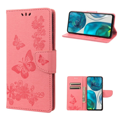 Pink leather phone case with butterfly emboss, horizontal flip cover and card slots