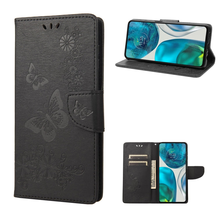 Black leather flip phone case with butterfly embossed pattern and camera cutout
