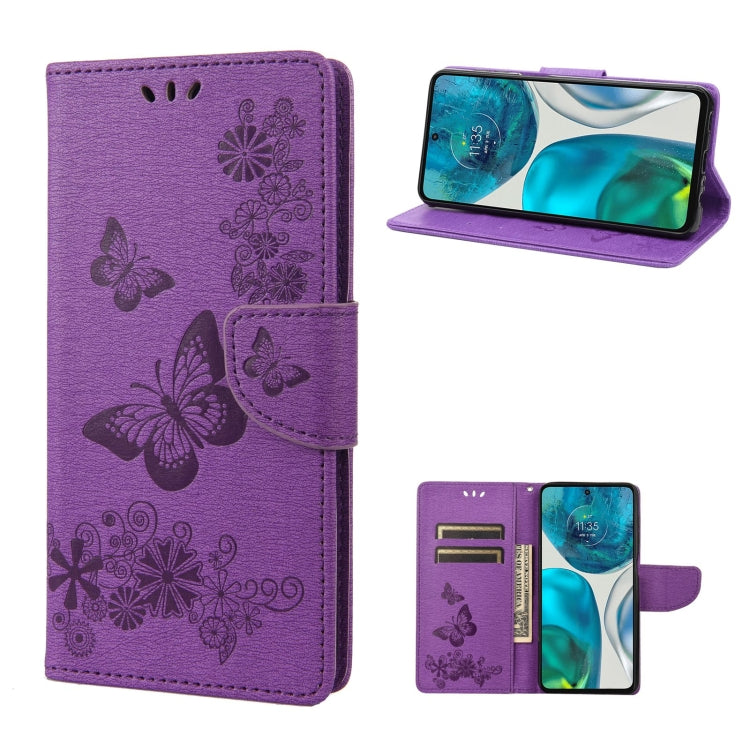 Purple butterfly embossed flip leather phone case with stand and card slot