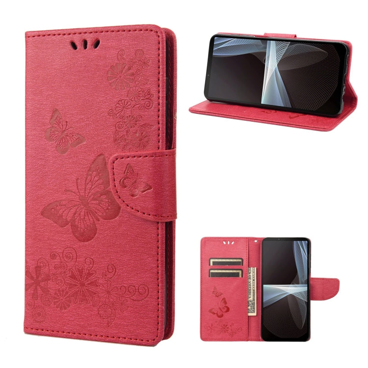 Pink red butterfly embossed flip leather phone case with stand and card slot