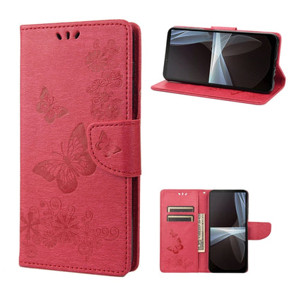 Pink red butterfly embossed flip leather phone case with stand and card slot