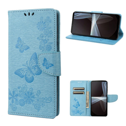 Light blue butterfly embossed flip leather phone case with stand and card slot
