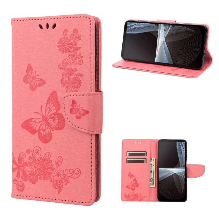 Pink butterfly embossed flip leather phone case with stand and card slot