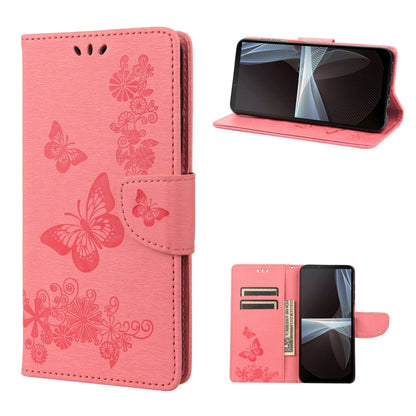 Pink butterfly embossed flip leather phone case with stand and card slot