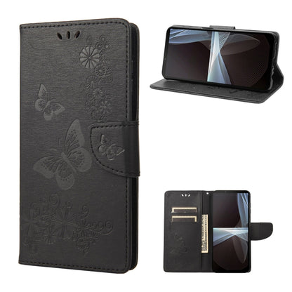 Dark gray butterfly embossed flip leather phone case with stand and card slot