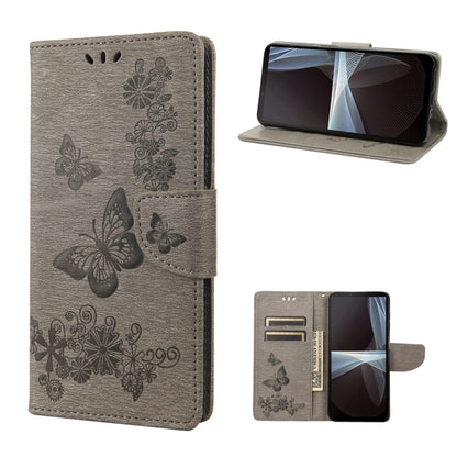 Gray butterfly embossed flip leather phone case with stand and card slot