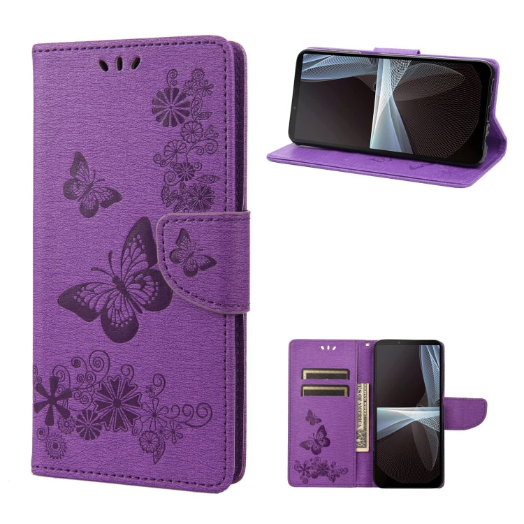 Purple butterfly embossed horizontal flip leather phone case with card slot