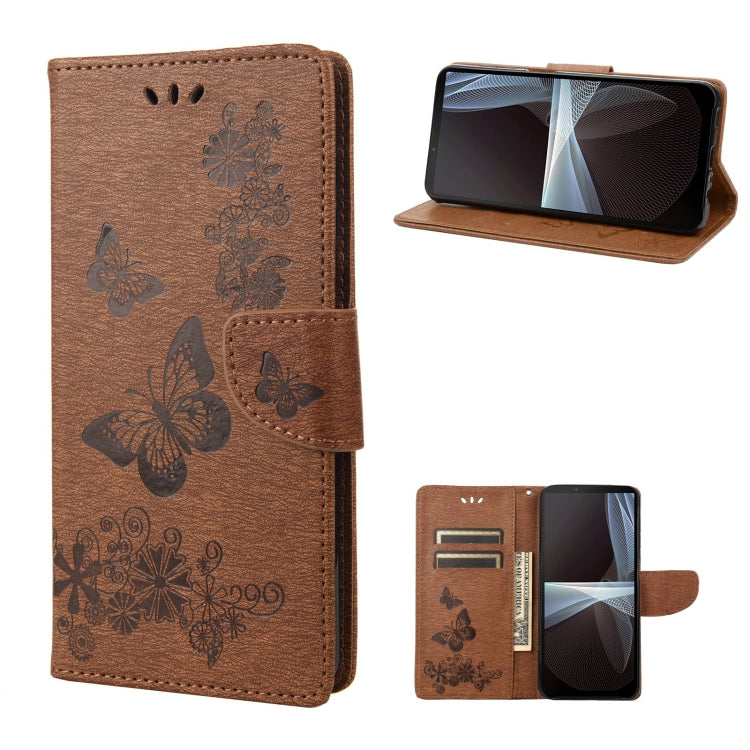 Brown butterfly embossed horizontal flip leather phone case with card slot