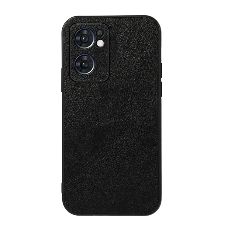 Two-tone PU litchi-texture phone case with camera cutout, black finish.
