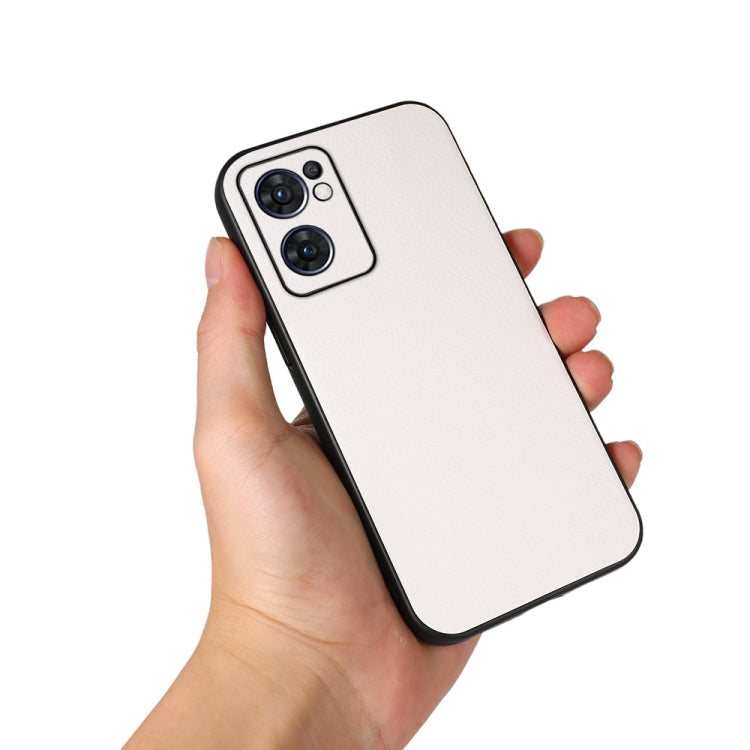 Two-tone PU litchi-texture phone case, light white; camera cutout on back.
