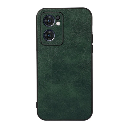 Two-tone PU litchi-texture phone case, green; camera cutout and side access.