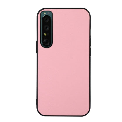 Two-tone litchi-textured PU phone case, pink back with black camera housing and edges
