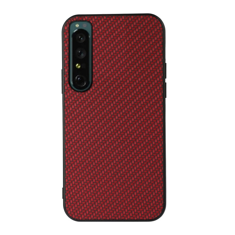 Red carbon fiber texture phone case with side openings and camera lens cutouts