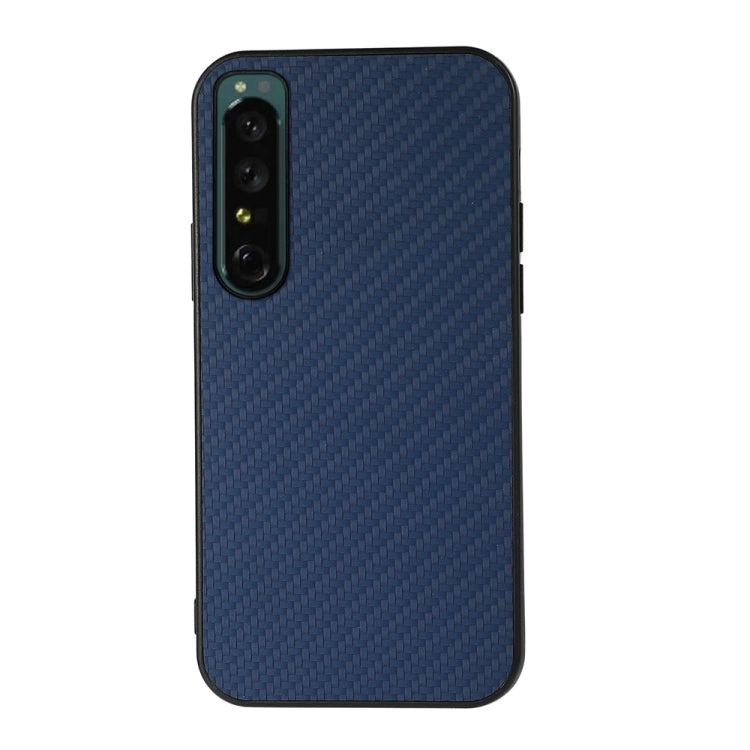 Blue carbon fiber texture phone case with camera module cutout and side openings