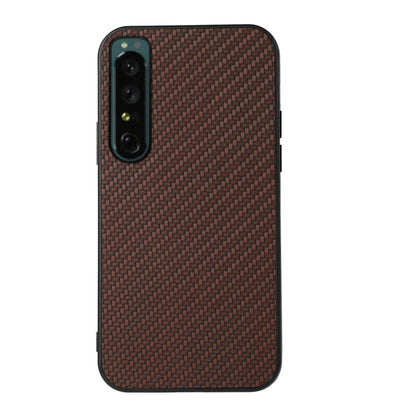 Brown carbon fiber texture shockproof phone case with cutouts and raised edges