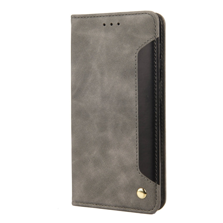 Grey leather folio phone case with side card cutout and magnetic snap