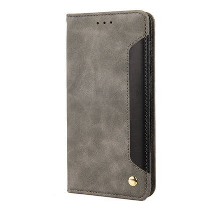 Grey leather folio phone case with side card cutout and magnetic snap