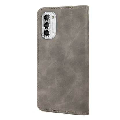Grey leather phone case with camera cutouts and stitched edges