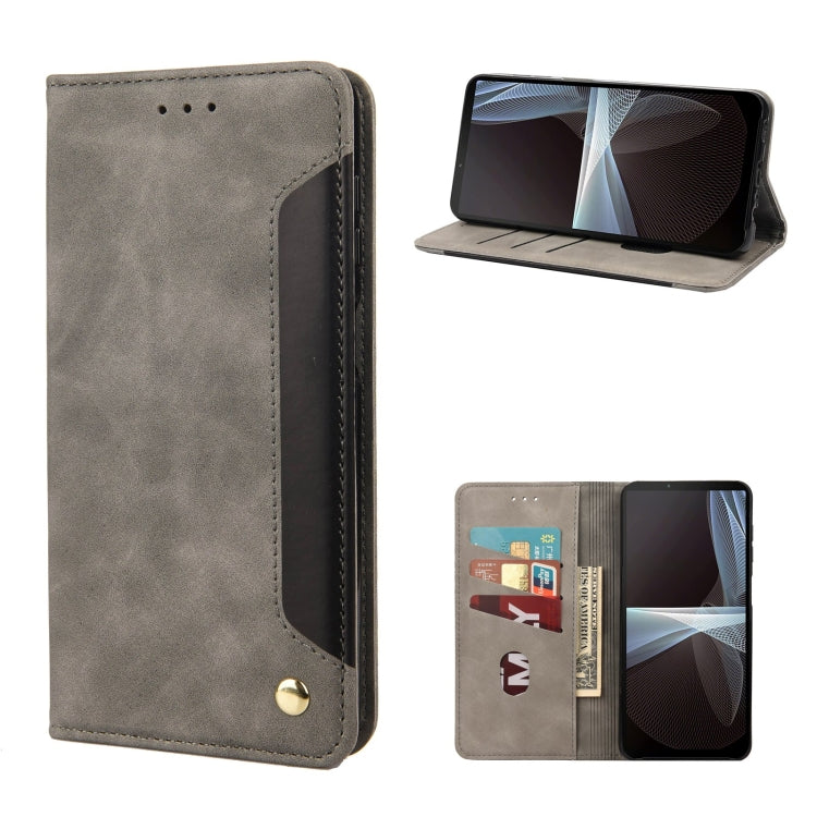 Grey leather phone wallet case with card slots and side kickstand