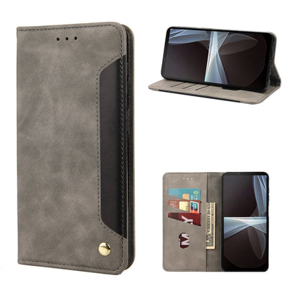 Grey leather phone wallet case with card slots and side kickstand