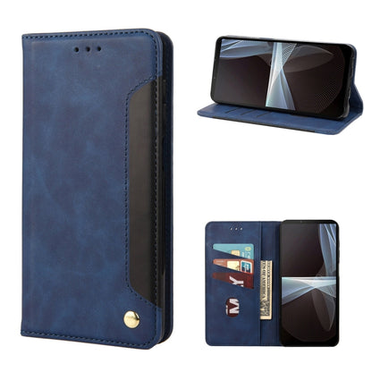 Blue leather phone wallet case with card slots and side kickstand