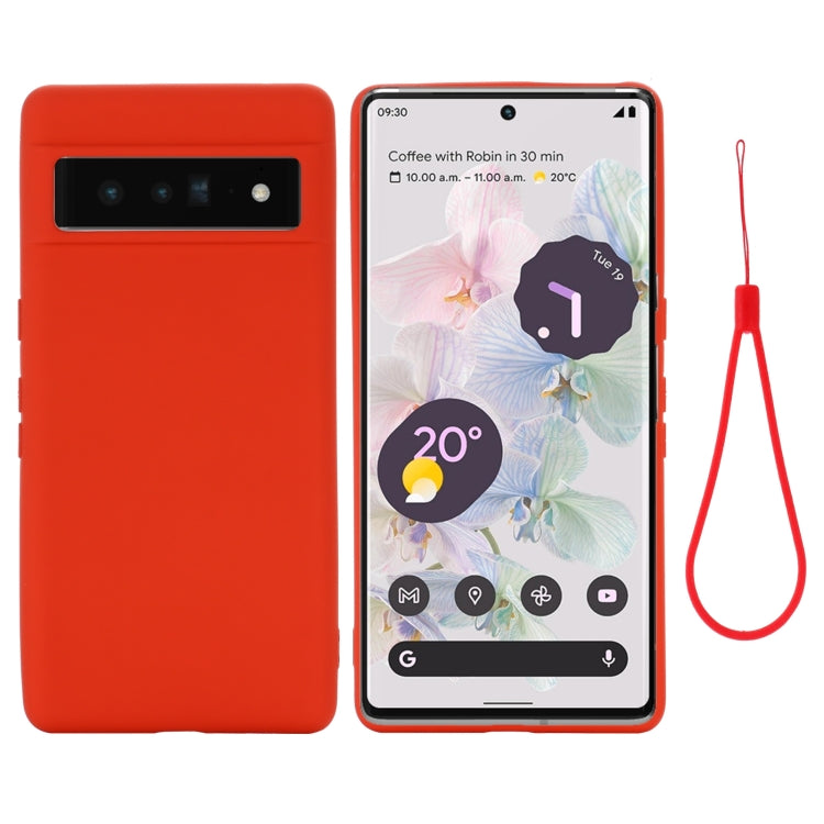 Red liquid silicone shockproof phone case with camera cutout and lanyard strap