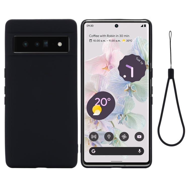 Black liquid silicone shockproof phone case with camera cutout, with wrist strap