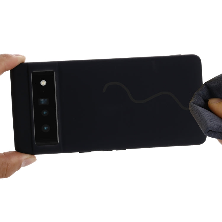 Black liquid silicone shockproof phone case, angled side profile with camera area