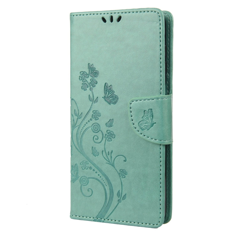Green embossed butterfly flip leather phone case with folio cover and snap strap