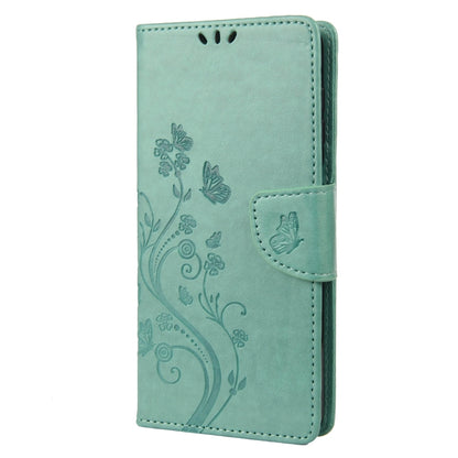 Green embossed butterfly flip leather phone case with folio cover and snap strap
