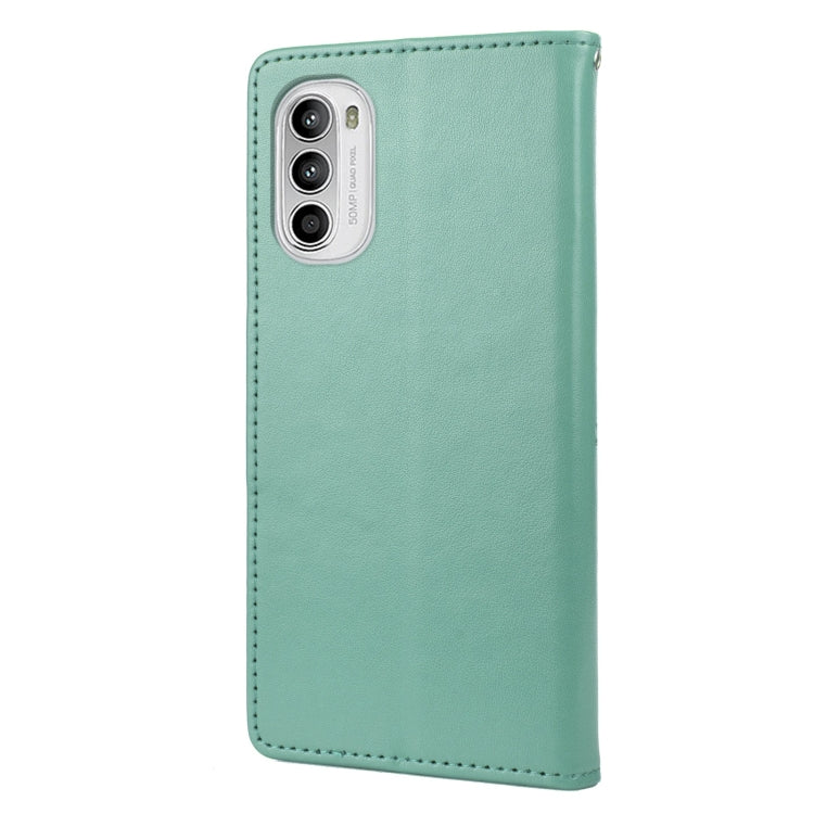 Green leather flip phone case with cutout for triple camera module